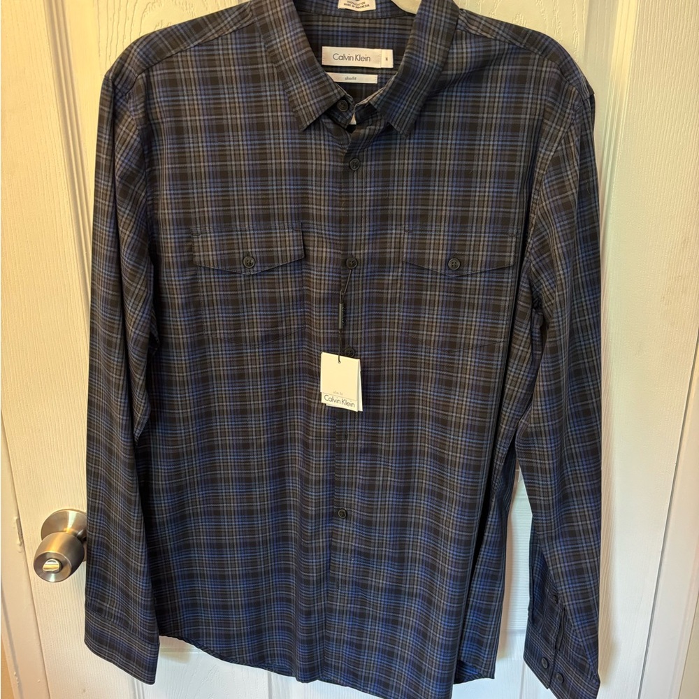 Calvin Klein Blue Long Sleeve Casual Button Down Shirt
